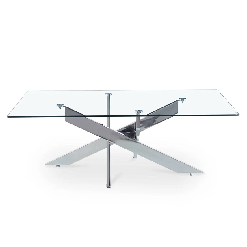 Mobilier-Deco Neola - Table Basse Design rectangulaire en Verre Pieds argentés