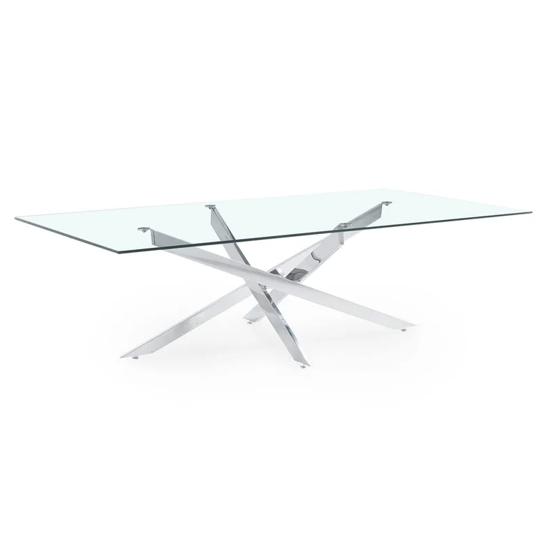 Mobilier-Deco Neola - Table Basse Design rectangulaire en Verre Pieds argentés