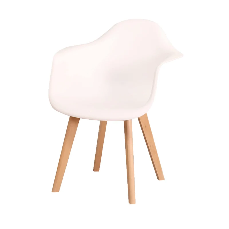 GrandCA HOME Lot de 4 Chaises de Salle à Manger Fauteuils avec Pieds en Bois, Siège en Polypropylène Premuim, Chaises de Cuisine avec Accoudoir pour Salon, Salon Bureau (4, Blanc)