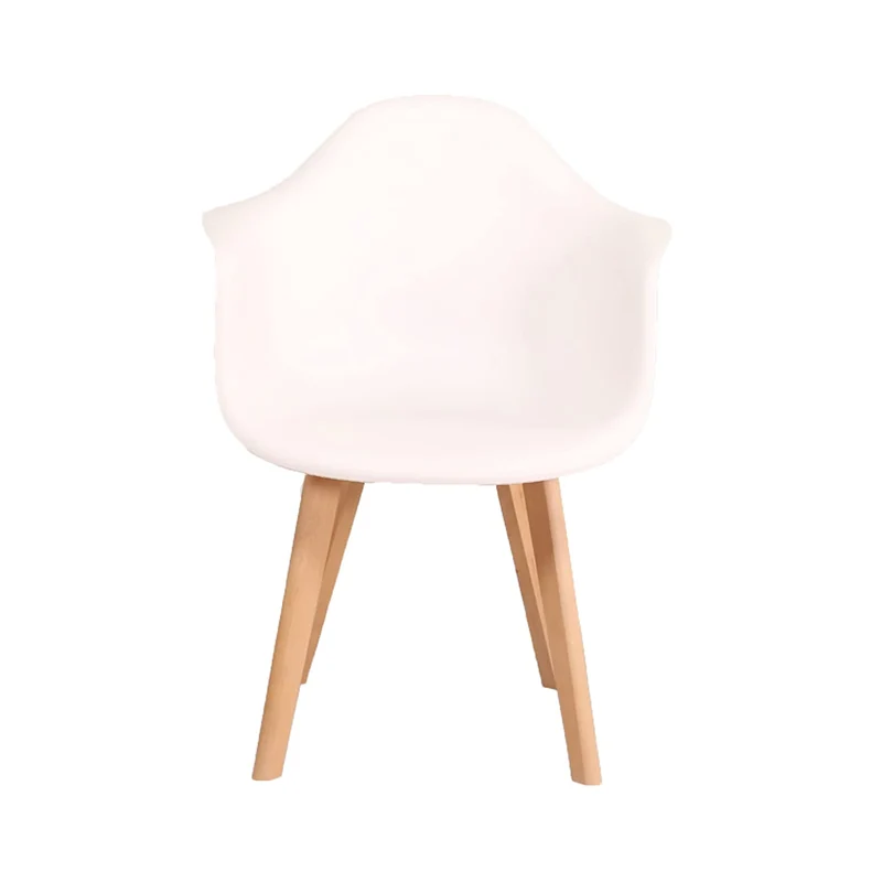 GrandCA HOME Lot de 4 Chaises de Salle à Manger Fauteuils avec Pieds en Bois, Siège en Polypropylène Premuim, Chaises de Cuisine avec Accoudoir pour Salon, Salon Bureau (4, Blanc)