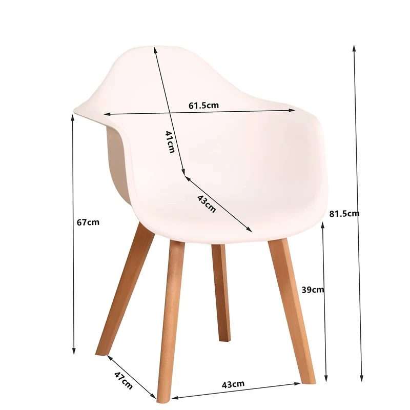 GrandCA HOME Lot de 4 Chaises de Salle à Manger Fauteuils avec Pieds en Bois, Siège en Polypropylène Premuim, Chaises de Cuisine avec Accoudoir pour Salon, Salon Bureau (4, Blanc)