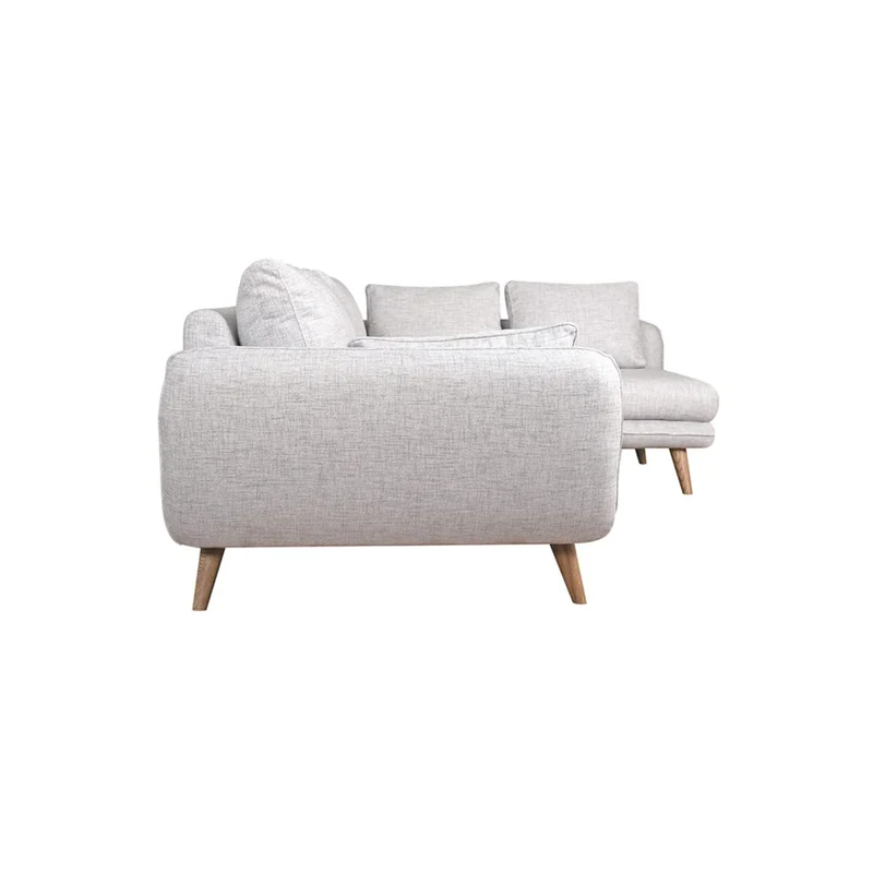 Miliboo Canapé d'angle Droit scandinave 5 Places en Tissu Gris Clair chiné et Bois Clair Creep