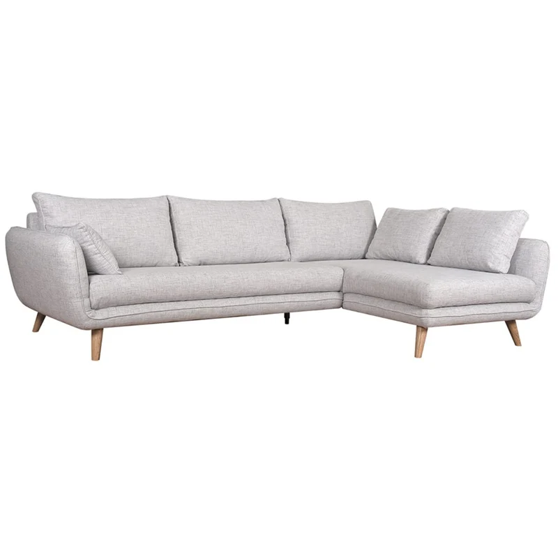 Miliboo Canapé d'angle Droit scandinave 5 Places en Tissu Gris Clair chiné et Bois Clair Creep