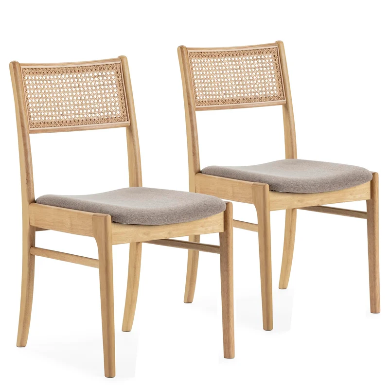 HOMN LIVING Pack de 2 chaises Vilma en Chêne, Bois Massif et rotin Naturel, 45,5 cm (Largeur) 54,5 cm (Profondeur) 82 cm (Hauteur)