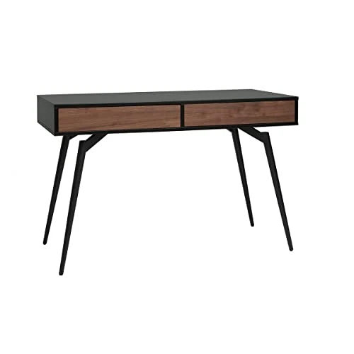 Miliboo Bureau avec rangements 2 tiroirs Design Noir Mat et Bois foncé Noyer L120 cmTRIPOLI