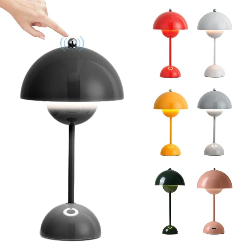 Starnearby Lampe de Table LED Pot de Fleurs, Lampe de Chevet Rechargeable Sans Fil, Lampe Champignon Tactile Dimmable avec 3 Modes de Luminosité, Lampe de Bureau Décorative Rétro