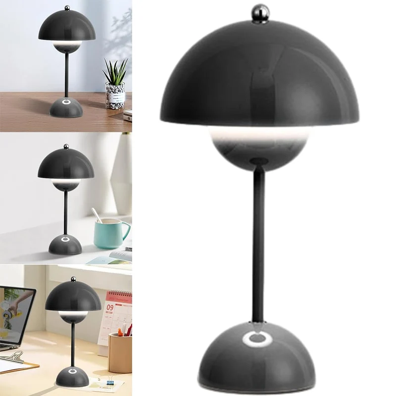 Starnearby Lampe de Table LED Pot de Fleurs, Lampe de Chevet Rechargeable Sans Fil, Lampe Champignon Tactile Dimmable avec 3 Modes de Luminosité, Lampe de Bureau Décorative Rétro