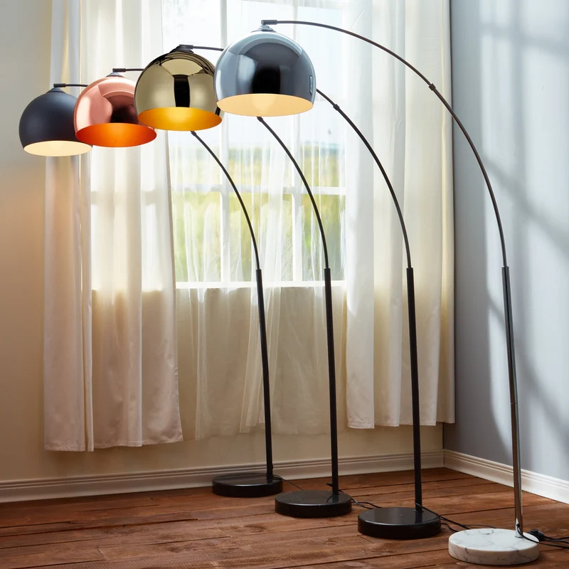 Lampadaire Arquer Arc Lampe De Sol Abat-jour Chrome Marbre Blanc VN-L00010-EU