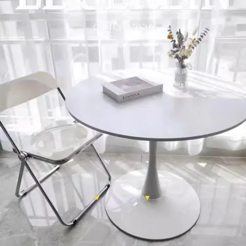 JHAISMAO Rond Table à Manger Cuisine Tableau pour 2-4 Personnes en Bois Conception De Tulipes Table De Loisirs avec Socle en Métal(Size:80cm,Color:Blanc)