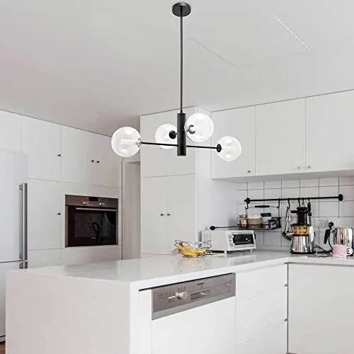 MAZAGE Suspension industrielle d'îlot de cuisine avec abat-jour en verre de globe, plafonniers en métal, lustre noir pour salle à manger de couloir de salon needed