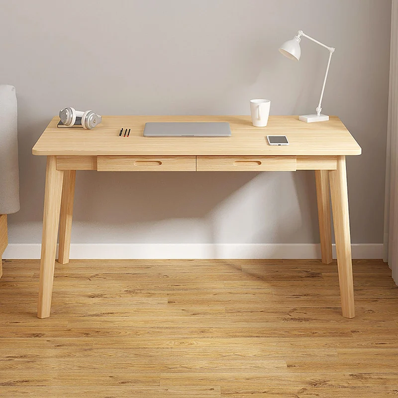 HczioN Bureau en Bois avec 2 tiroirs, Poste de Travail pour Bureau à Domicile, Bureau d'ordinateur Simple, Table de Travail PC, Table de Travail Robuste pour Chambre à Coucher et Bureau (120 x 55 x