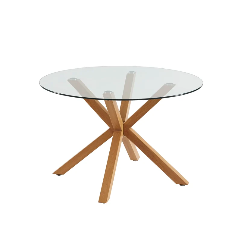 BAÏTA Table à Manger Ronde Harry Verre et Effet chêne 120cm