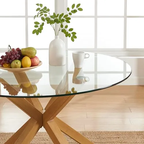 BAÏTA Table à Manger Ronde Harry Verre et Effet chêne 120cm