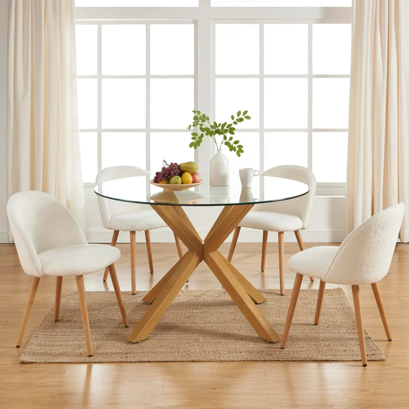 BAÏTA Table à Manger Ronde Harry Verre et Effet chêne 120cm