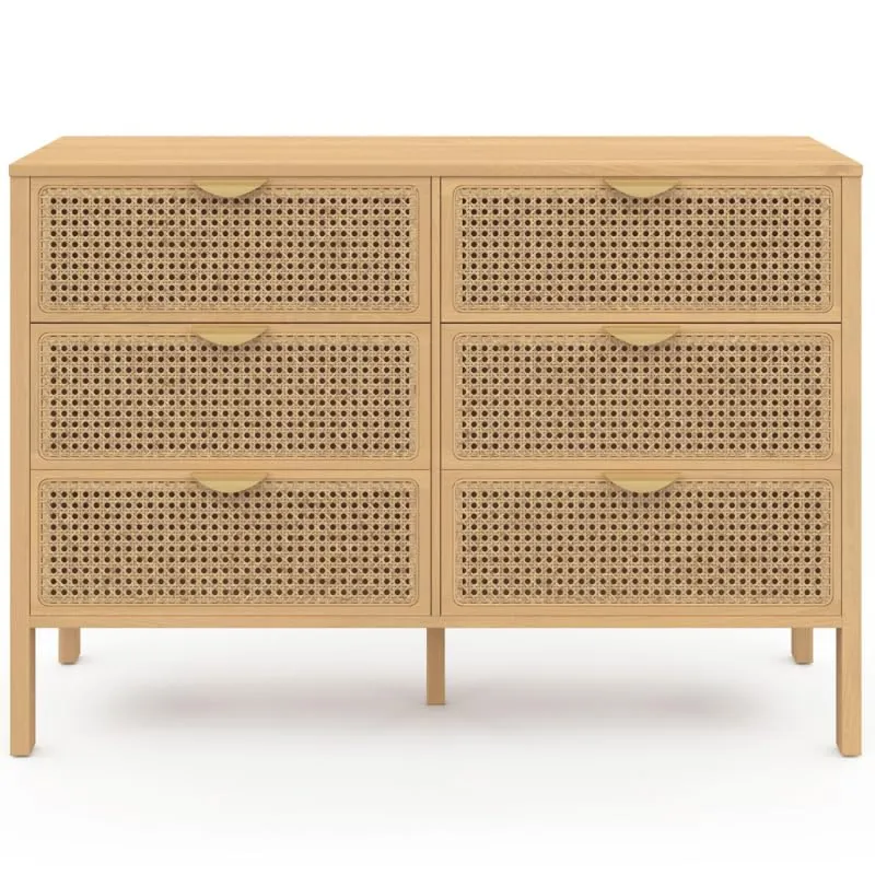 IDMarket - Commode 6 tiroirs EDHEN 115 cm cannage Coloris Bois