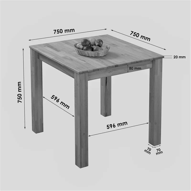 Krok Wood Table de Cuisine Bonn Bois de Massif (Hêtre, 75 x 75 x 75 cm)