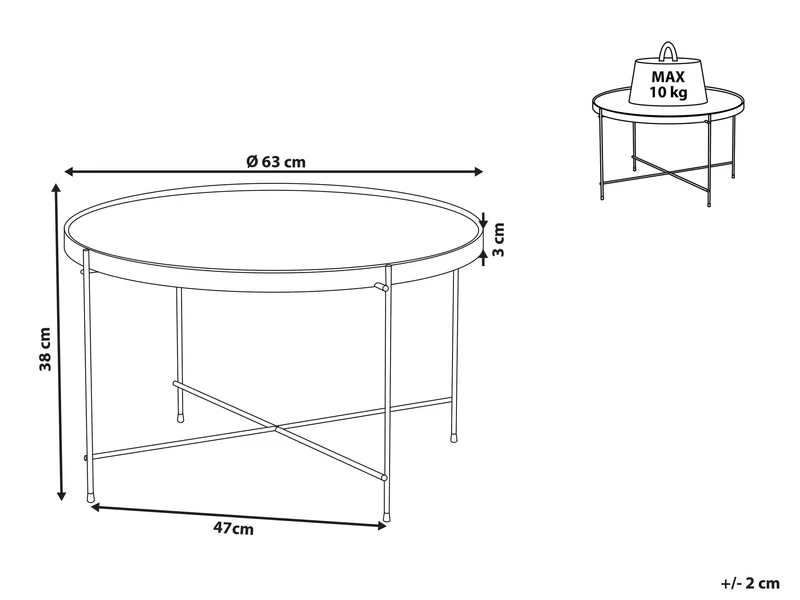 Table Basse Table Café Ronde 63 cm en Verre et Acier Marron et Dorée Design Moderne pour Chambre ou Salon Contemporain Beliani