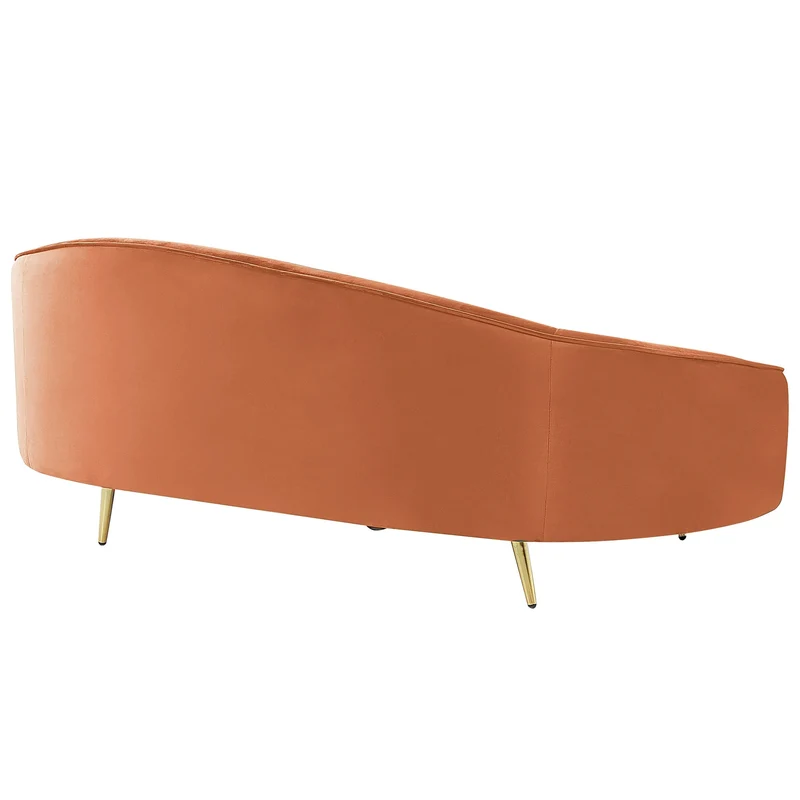Canapé en Velours Courbé Glamour Orange à 3 Places Pieds Dorés Brillants Savar