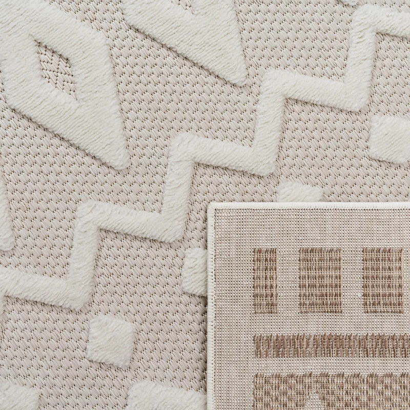 Paco Home Tapis Exterieur Terrasse Salon Cuisine Motif Scandinave Motif Ethnique Uni, Dimension:160x220 cm, Couleur:Crème 3