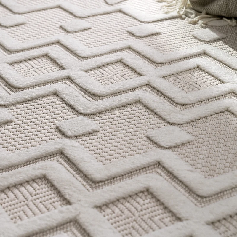 Paco Home Tapis Exterieur Terrasse Salon Cuisine Motif Scandinave Motif Ethnique Uni, Dimension:160x220 cm, Couleur:Crème 3