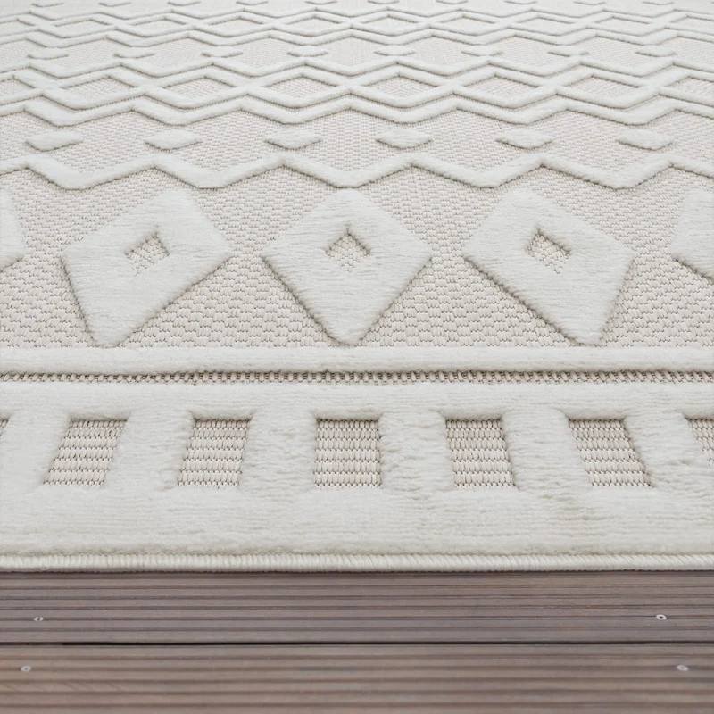 Paco Home Tapis Exterieur Terrasse Salon Cuisine Motif Scandinave Motif Ethnique Uni, Dimension:160x220 cm, Couleur:Crème 3