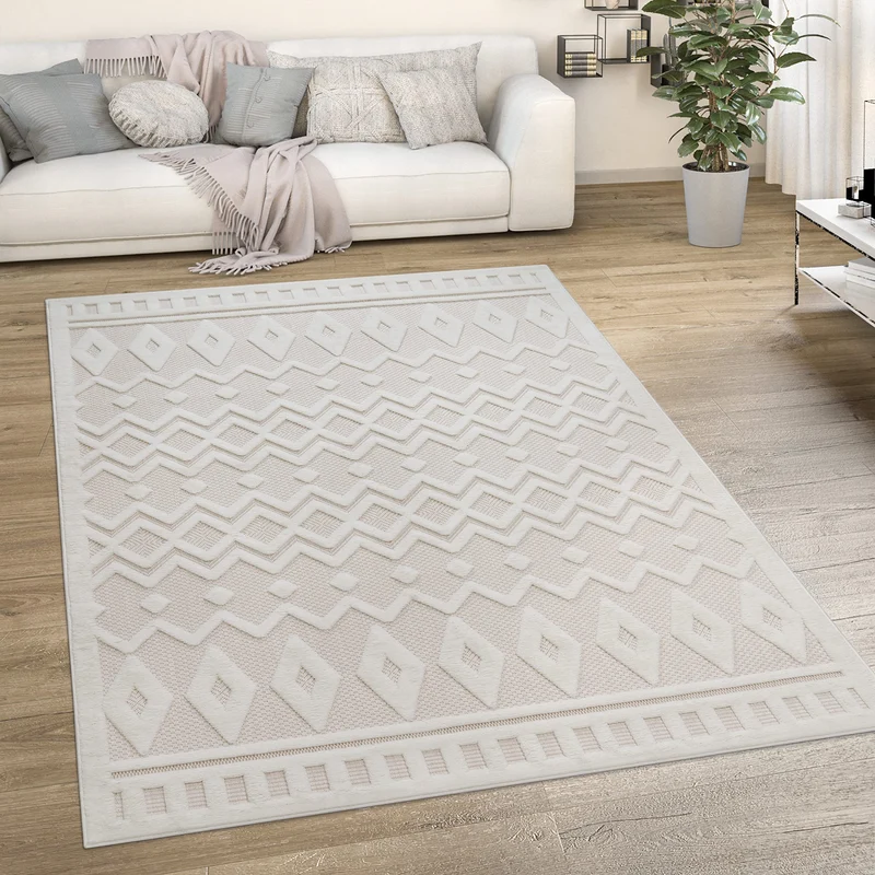 Paco Home Tapis Exterieur Terrasse Salon Cuisine Motif Scandinave Motif Ethnique Uni, Dimension:160x220 cm, Couleur:Crème 3