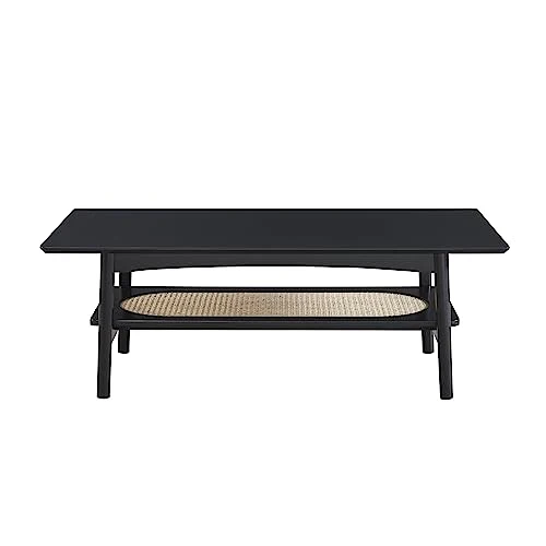 BAÏTA Table Basse Anatole Noir et cannage rotin