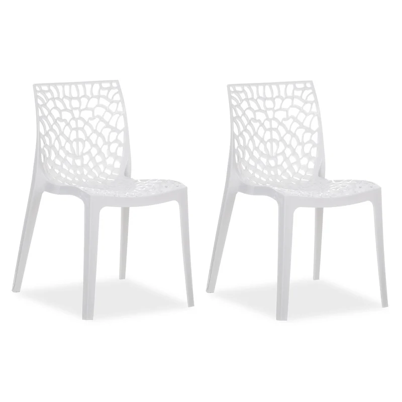 Homestyle4u 2465 Lot de 2 chaises de jardin empilables en plastique Blanc Résistant aux intempéries