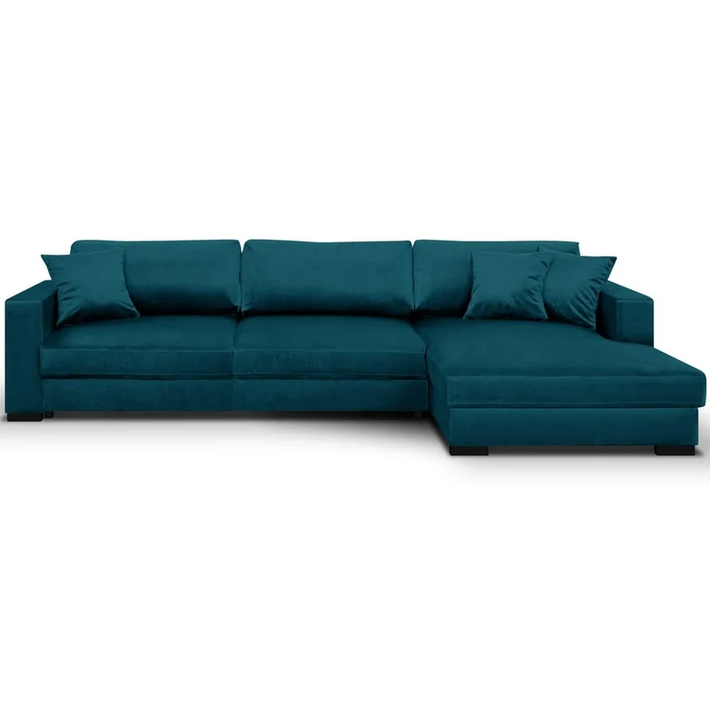 Canapé d'angle Droit Convertible 5 Places en Velours Bleu Canard avec Coffre de Rangement - Robin