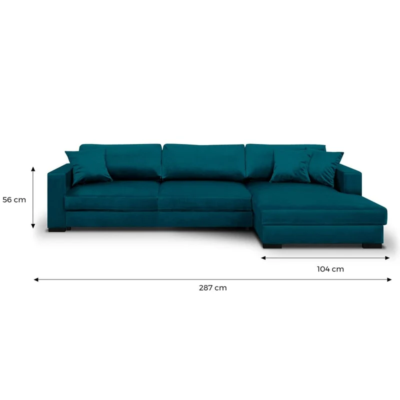 Canapé d'angle Droit Convertible 5 Places en Velours Bleu Canard avec Coffre de Rangement - Robin