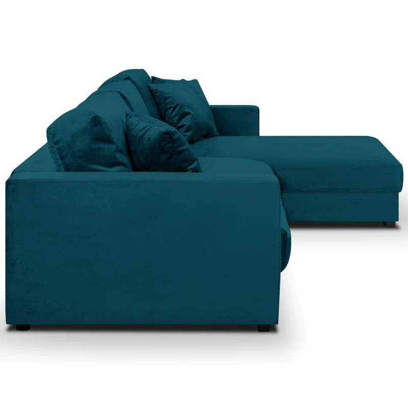 Canapé d'angle Droit Convertible 5 Places en Velours Bleu Canard avec Coffre de Rangement - Robin