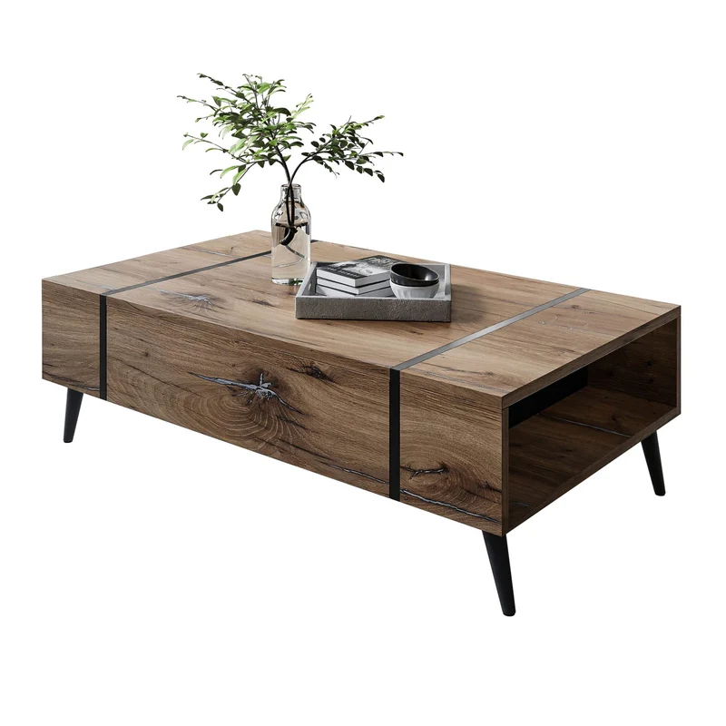 lukmebel Onyx Loft Table Basse Chêne Flagstaff Résistant Très Durable 104x60x41,5 Système Push-to-Open sur Pieds Métal