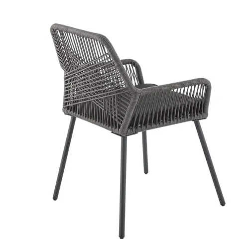 Juskys Ensemble de 2 chaises de Jardin Kastos en Corde - Chaise d'extérieur avec accoudoir et Coussin - Chaise de Jardin supportant 150 kg - Jardin, Balcon - chaises Grises
