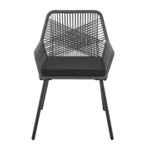 Juskys Ensemble de 2 chaises de Jardin Kastos en Corde - Chaise d'extérieur avec accoudoir et Coussin - Chaise de Jardin supportant 150 kg - Jardin, Balcon - chaises Grises