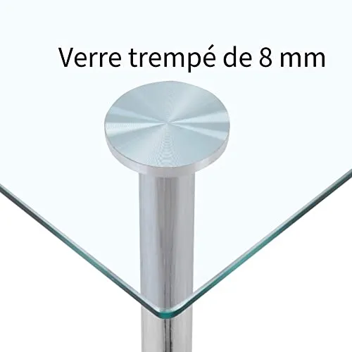GOLDFAN Table à Manger en Verre Table Rectangulaire en Verre Table Cuisine Salon Tables de Salle à Manger avec Pieds en Métal, Argent