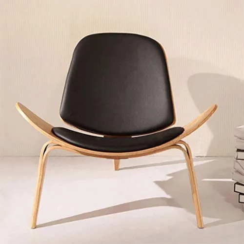 XFENG Chaise Moderne de Style Coquille médiévale, Chaise personnalisée for Avion, chaises de Bureau en Bois Massif avec Tapis et Dos en Cuir, Salon sans Bras en Couleur de Noyer for Le Salon