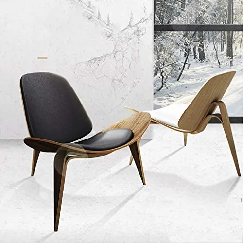 XFENG Chaise Moderne de Style Coquille médiévale, Chaise personnalisée for Avion, chaises de Bureau en Bois Massif avec Tapis et Dos en Cuir, Salon sans Bras en Couleur de Noyer for Le Salon