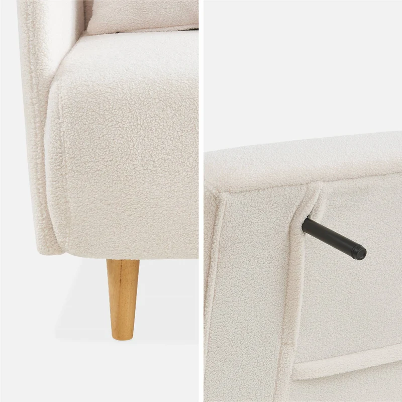 Alice's Home - Canapé Convertible 2 Places scandinave - Panam - Pieds Bois. bouclettes Blanches. Banquette. Dossier inclinable