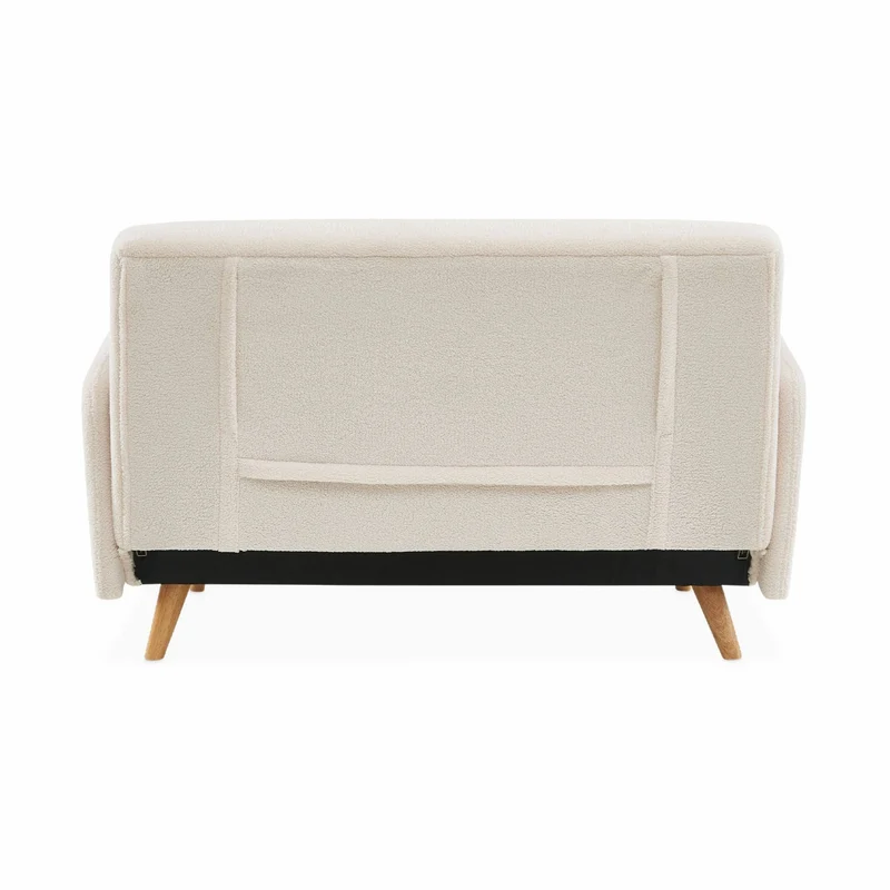 Alice's Home - Canapé Convertible 2 Places scandinave - Panam - Pieds Bois. bouclettes Blanches. Banquette. Dossier inclinable