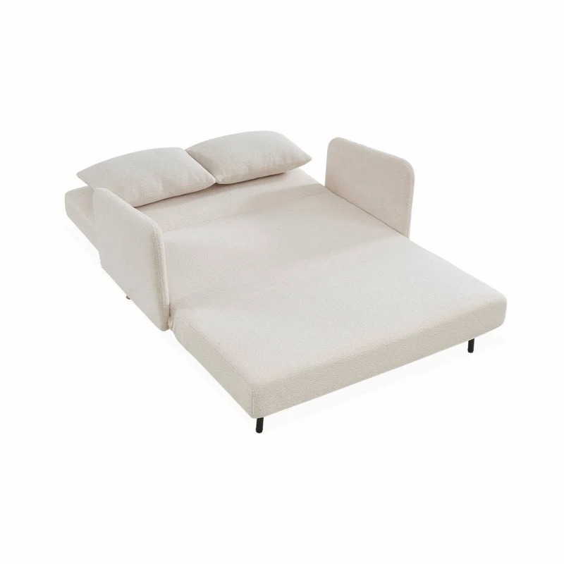 Alice's Home - Canapé Convertible 2 Places scandinave - Panam - Pieds Bois. bouclettes Blanches. Banquette. Dossier inclinable