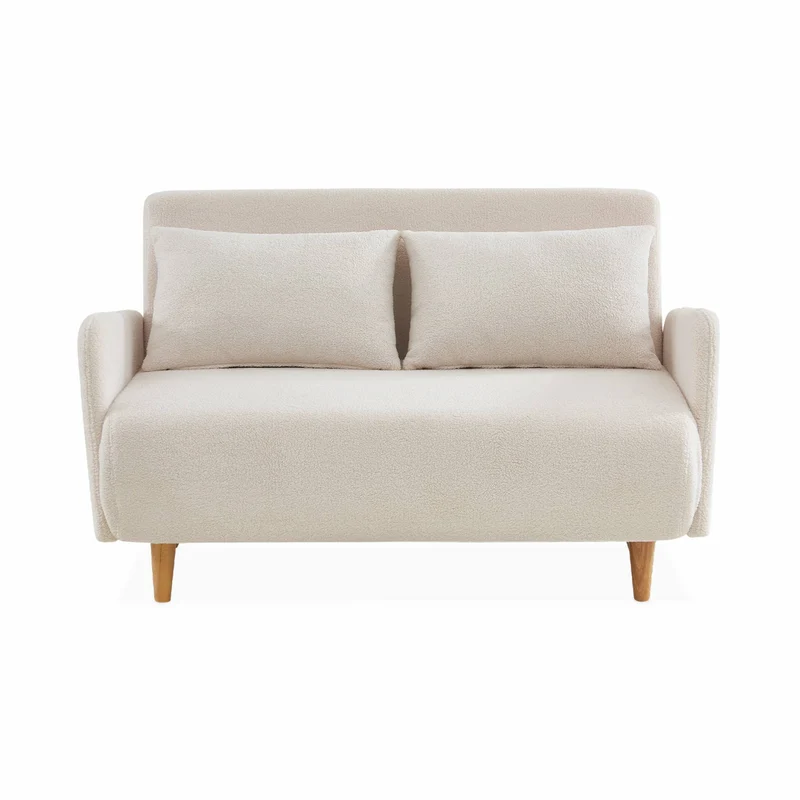 Alice's Home - Canapé Convertible 2 Places scandinave - Panam - Pieds Bois. bouclettes Blanches. Banquette. Dossier inclinable