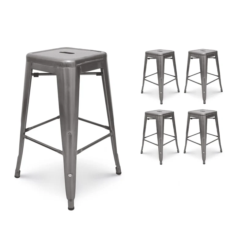 Kosmi - Lot de 4 tabourets de Bar en métal Brut Aspect galvanisé Style Industriel - Hauteur 76 cm