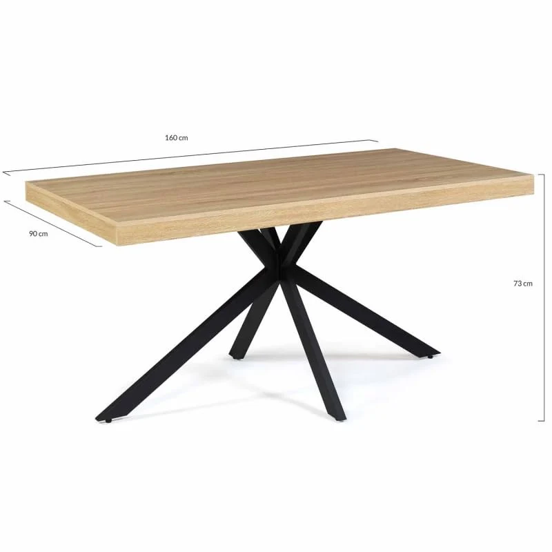 IDMarket - Table à Manger Alix 6-8 Personnes Pied araignée Bois et Noir 160 cm