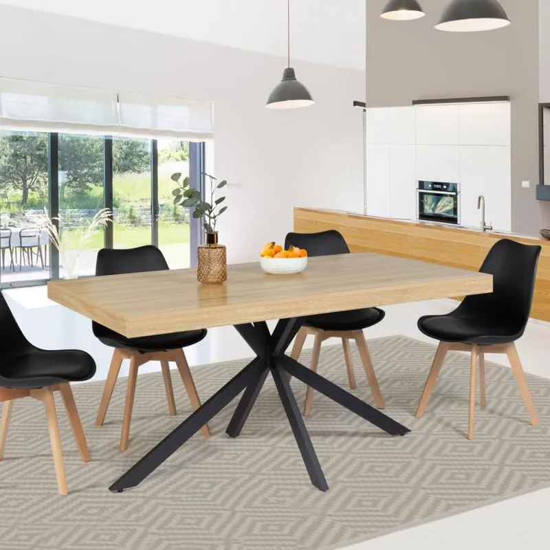 IDMarket - Table à Manger Alix 6-8 Personnes Pied araignée Bois et Noir 160 cm