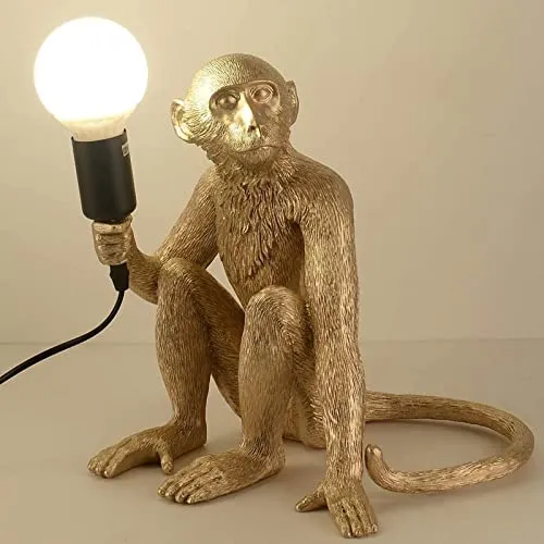FErolan Lumière de Table Moderne, Lampe de Bureau de Singe, Résine Assis d'éclairage de Singe pour Le Salon, Chambre, Bureau, dortoir Universitaire,d'or,Without Light