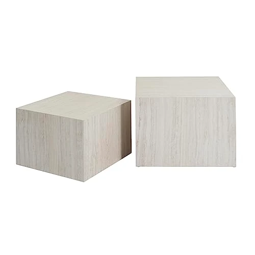 Miliboo Tables Basses gigognes Design Effet travertin (Lot de 2) Calla
