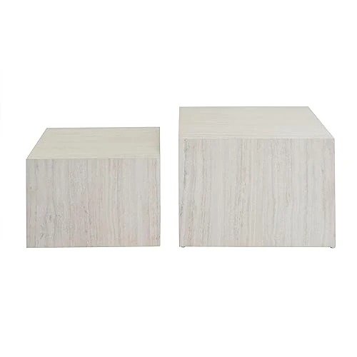 Miliboo Tables Basses gigognes Design Effet travertin (Lot de 2) Calla