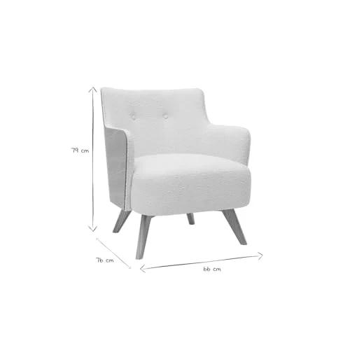 Miliboo Fauteuil scandinave en Tissu Effet Laine bouclée Blanc cassé et Bois Clair VALMY