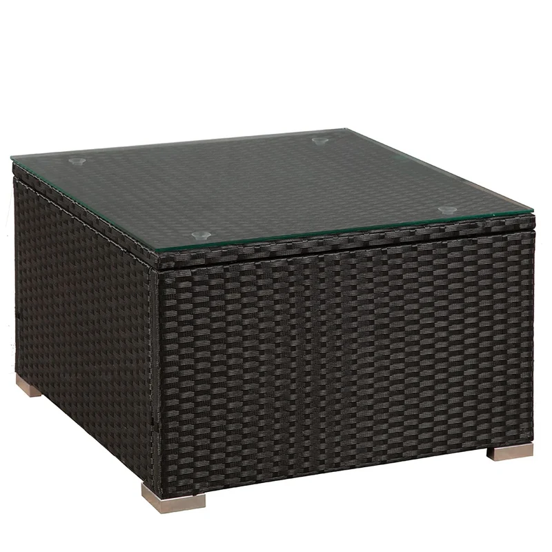 Juskys Salon de Jardin en polyrotin Lounge Punta Cana M, résistant aux intempéries - avec canapé 3 Places, Tabouret, Table & Coussins 3-4 Personnes Ensemble de Meubles de Jardin Noir/crème