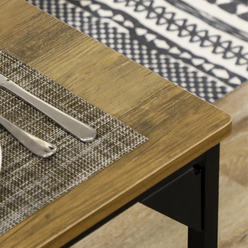 HOMCOM Ensemble Table à Manger et 2 bancs Structure Acier Table pour 4 Personnes 120 x 70 x 75 cm Banc 100 x 30 x 45 cm pour Cuisine Salle à Manger Salon Naturel et Noir